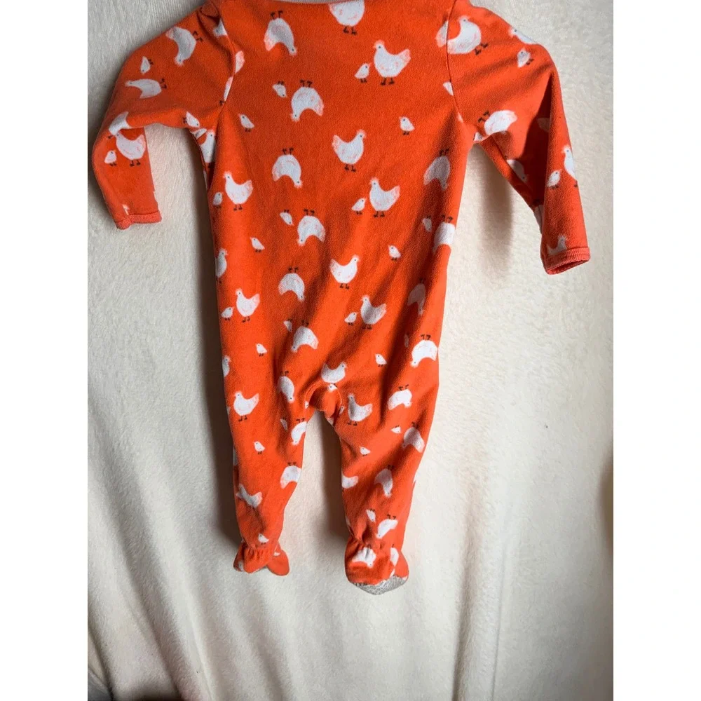 Carters Child of Mine 18M Orange Chicken Print Fleece Footed Sleeper Pajamas